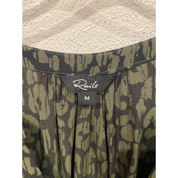 Rails Dress Womens Medium Green Olive Batik Cheetah Jasmine Long Sleeve Button - Picture 3 of 5